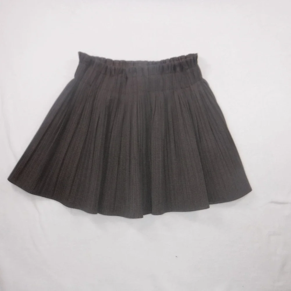 Zara Woman Brown Micro Check Pleated Paperbag Waist Mini Skirt Large - Picture 11 of 11